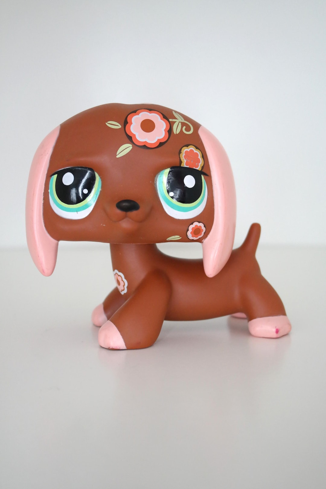 Littlest Pet Shop LPS Jumbo – Teckel Beige Fleurs Collier Rose – Hasbro – Occasion