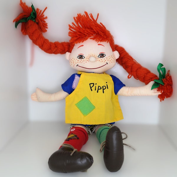 Vintage Pippi Doll, Plush Swedish Doll By Palmefjord Toys, Rare Cloth Doll Astrid Lindgren Pippi Longstocking Doll