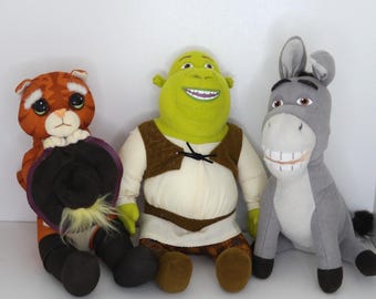 Your Choice of a Shrek Character Plush Toy: Cat Puss In Boots, Shrek Or Donkey - Small Plushie Doll - Authentic Retired Collectibles