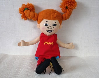 Vintage Pippi Dol - Original Plush Doll By SoftToys - Swedish Design Cloth Doll - Astrid Lindgren Pippi Longstocking - 18'inch