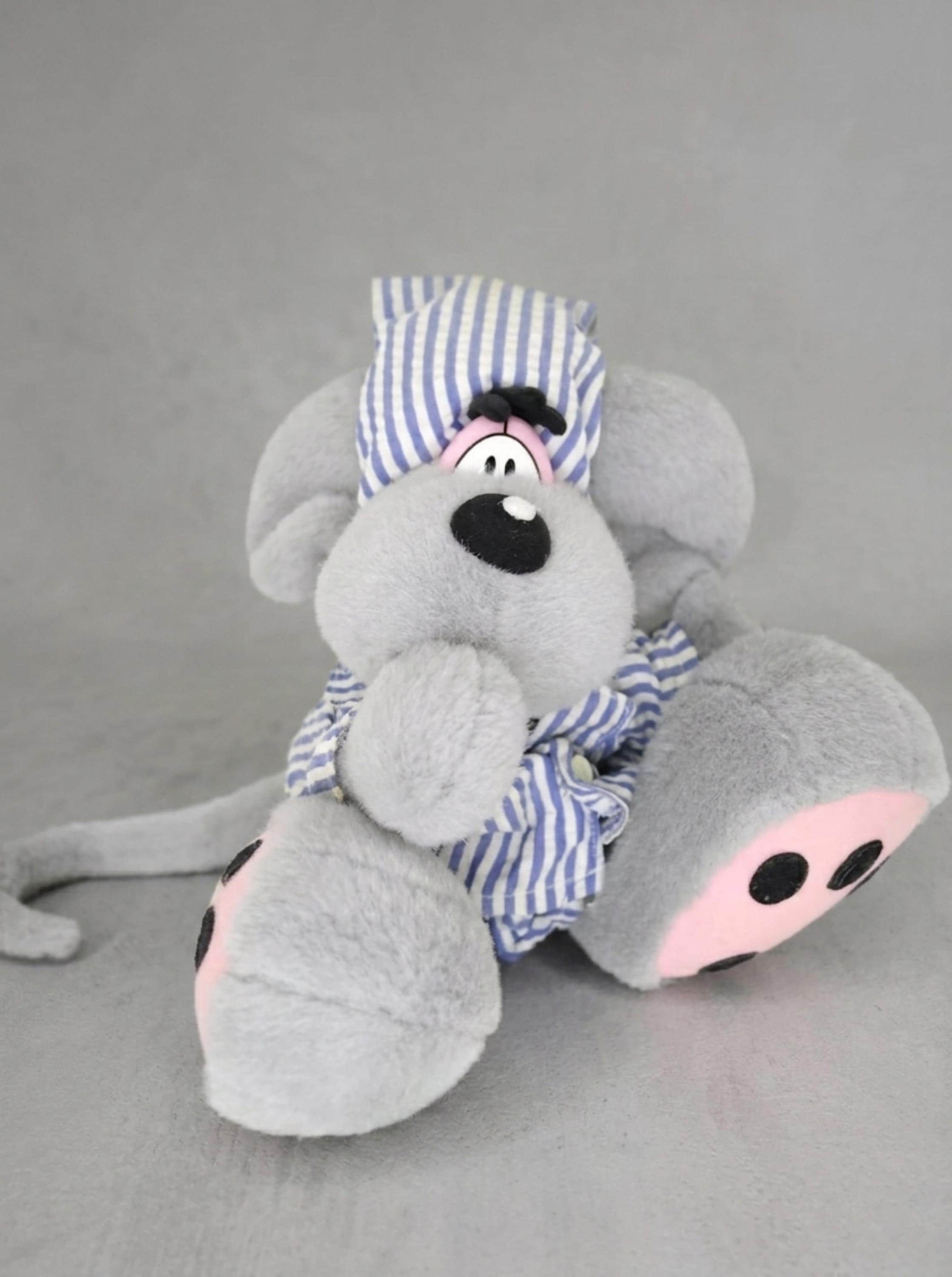 Vintage Diddl Plushie Grey Mouse Striped Pajamas Nightcap, Thomas