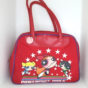 Vintage 2000s Powerpuff Girls Schultasche - Rot mit Sternen - Zeichentrickfigur Tasche - authentische Cartoonschnur