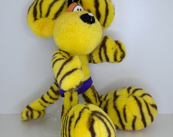 Vintage Diddl Plushie - Stuffed Animal Toy - 11'inch Tall Yellow Striped Mouse With Purple Undies - Pre-loved