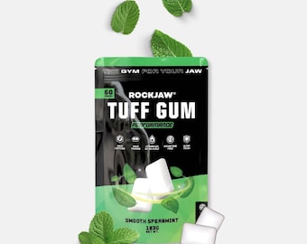 ROCKJAW Tuff Gum Performance - Tough Xylitol Jawline Gum | 40mg Caffeine | 40mg Taurine | B Vitamins | Plastic-Free Base | Smooth Spearmint