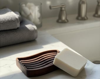 Classy Black Walnut Wavy Soap Dish | Wooden Soap Saver | Minimalist Bathroom Decor