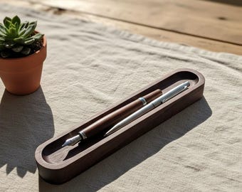 Oval Black Walnut Pen Tray | Minimalist Desk Accessory