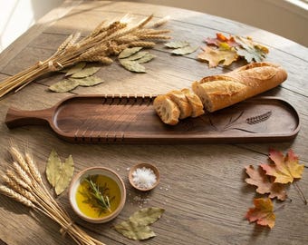 Walnut Baguette Slicing Board, French Bread Board & Serving Tray, 8 Slicing  Notches for Precise Portions