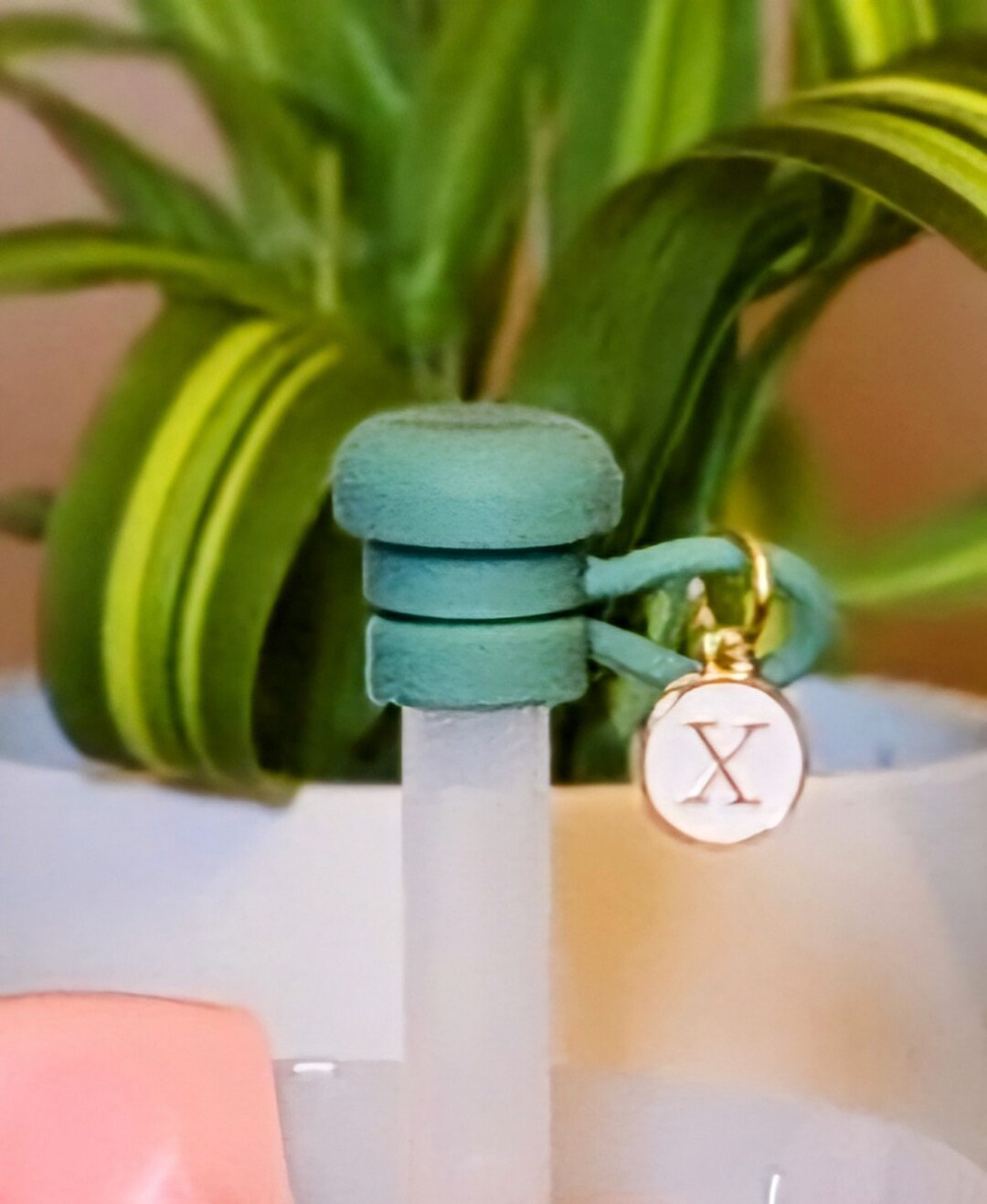 Green Button Initial Straw Topper for Stanley, Simple Modern, Etc ...
