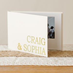 Personalized Wedding Video Book: Cream Linen, Gold Foil Print, Editing Included