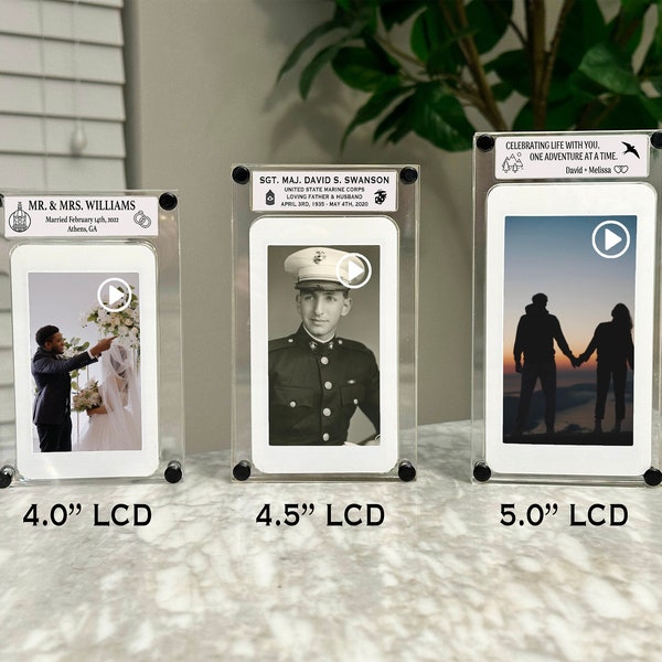 Handmade Video Frame with Audio | You Choose the Engraving | 4", 4.5", 5" LCD | Personalized Video Edit | Your Photos and Videos in Motion