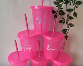 Pamper Party Cups | Girly Party Cups | Sleepover Party Cups | Girls Party Cups | Personalised Cups | Glitter Cups | Pink Cups | Personalised