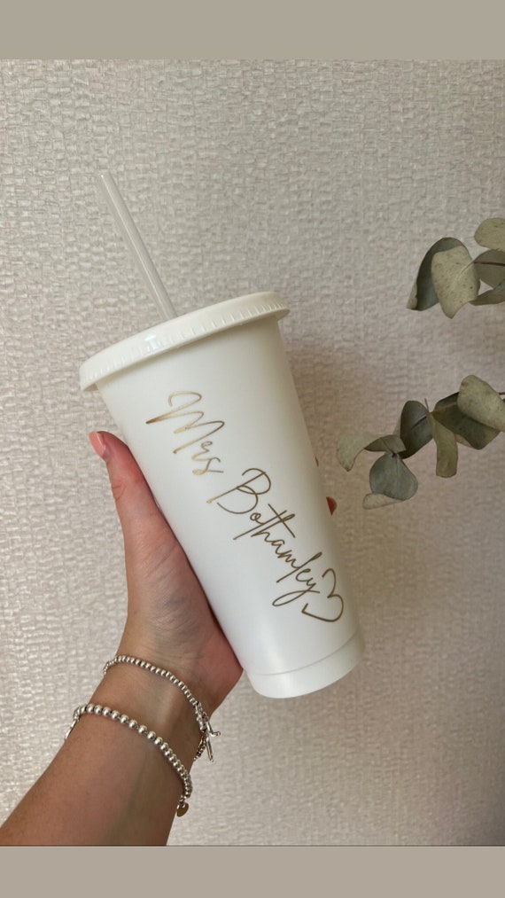 Bride Cup | White Bride Cup With Lid | Wedding Cup | Hen Party Cup | Bridesmaid Cup | Bride Cold Cup | Mrs Surname | Personalised Cup