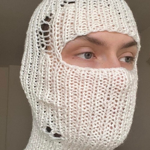 Handmade Distressed Knitted Balaclava Face Mask Knit Ski Mask Etsy