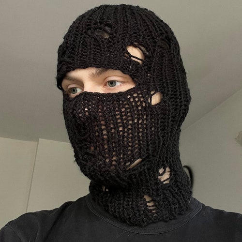 Handmade Distressed Knitted Balaclava Face Mask Knit Ski Mask Etsy