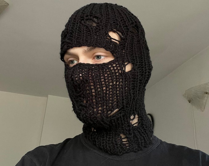 Handmade Distressed Knitted Balaclava Face Mask Knit Ski Mask Etsy