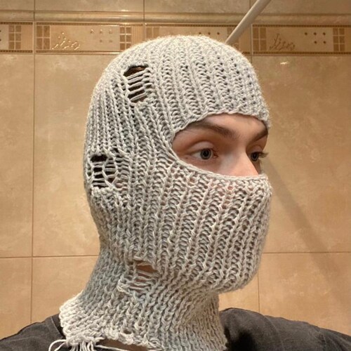 Handmade Distressed Knitted Balaclava Face Mask Knit Etsy UK