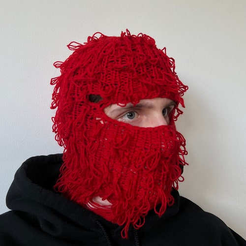 Handmade Distressed Knitted Balaclava Face Mask Knit Etsy