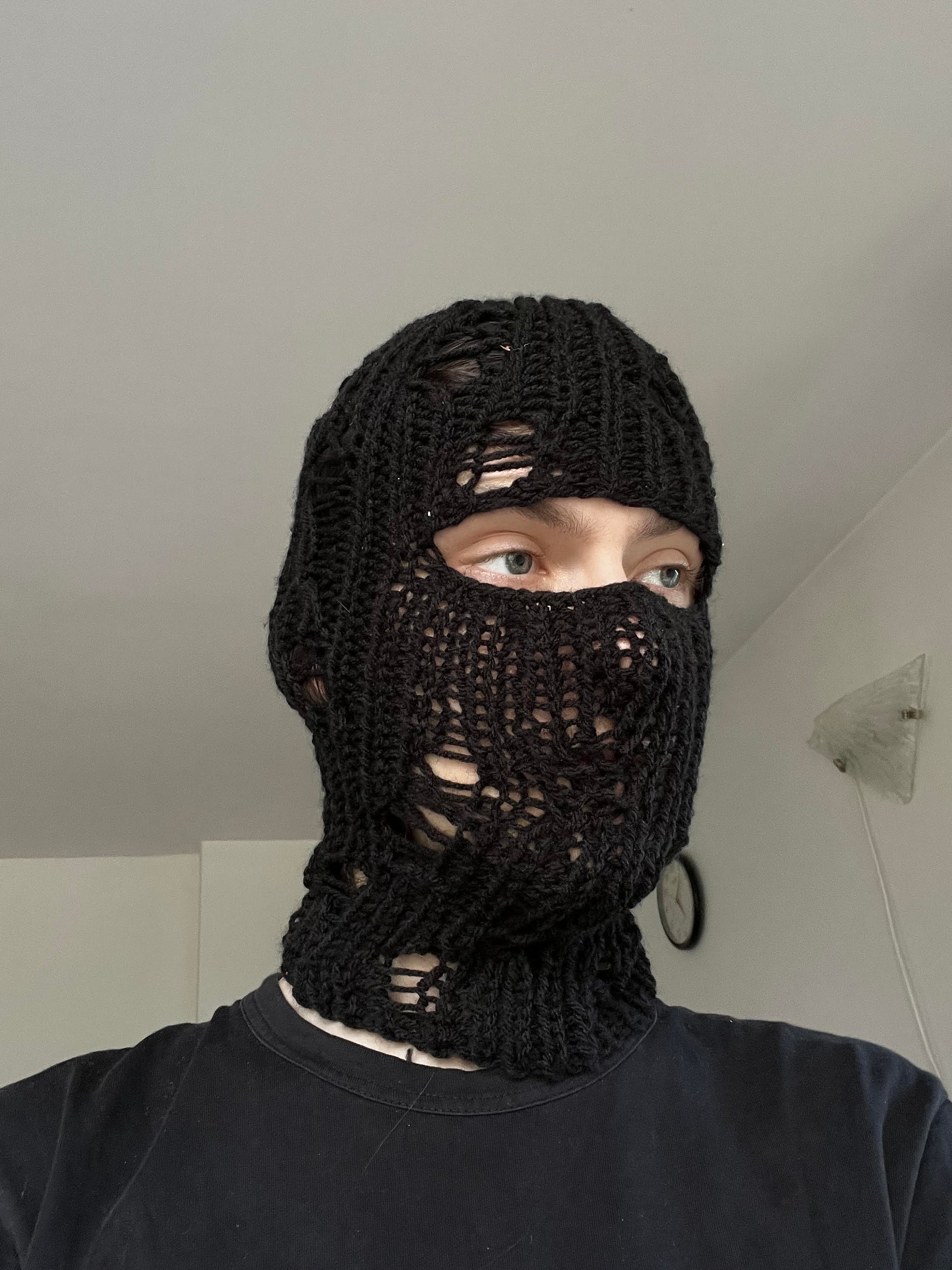 Handmade Distressed Knitted Balaclava Face Mask Knit Ski Mask Etsy