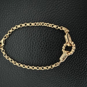 18k Real Gold Solid Bracelet With Adjustable O Chain 15cm Main Length + 2cm Extension, Au750 Gold