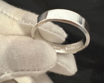 Handmade S999 Pure Silver Flat Band Ring, 5mm Width And 1.5mm Thickness