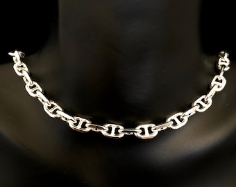 Gargantilla de plata fina S999 con eslabones de antracita - Regalo de compromiso de 35,5 cm