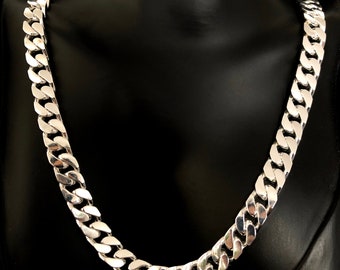 Cadena cubana de plata pura S999 de 8 mm - 22 pulgadas y 24 pulgadas