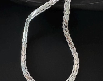 S999 Pure Silver Flat Twist Chain Necklace: Handmade Unisex Jewelry