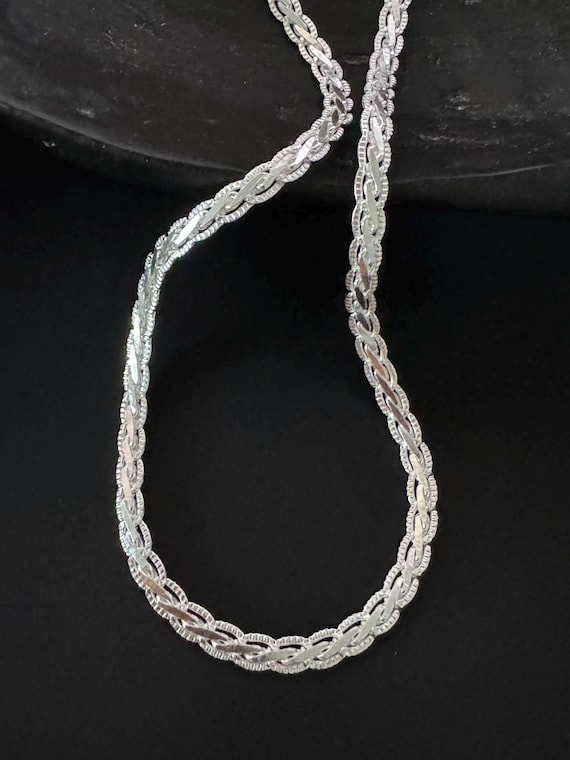 S999 Pure Silver Flat Twist Chain Necklace: Handmade Unisex Jewelry