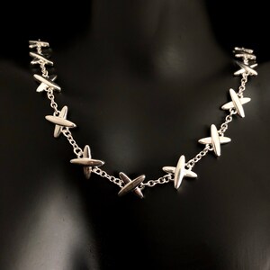 S999 Sterling Silver XO Choker: Mini Rings Linked Necklace, 14 inch