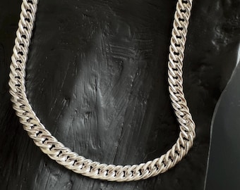 Handmade S999 Solid Silver Cuban Chain Necklace - 8mm Side Weave