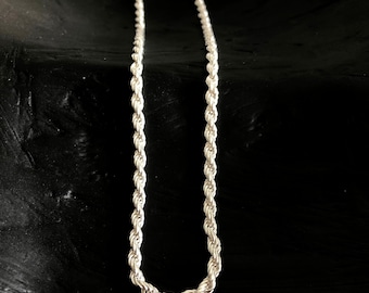 S999 chaîne en corde torsadée 3 mm collier en argent pur massif pour femme et homme tous les jours 58 cm/22,8 pouces