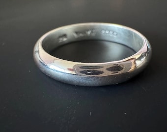 Anillo de plata pura 999 maciza hecho a mano S999 / 4 mm de ancho / Anillo minimalista de plata lisa / Joyería unisex para uso diario / Regalo para parejas / Para él
