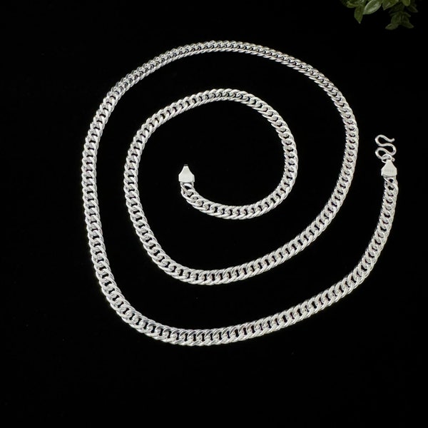 Chaîne gourmette carrée S999 Argent pur massif 999 Collier chaîne simple pour femme et homme 3,5 mm et 5 mm Quotidien anniversaire Décontracté