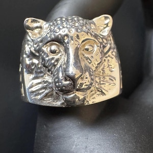 Anillo de leopardo de plata pura S999 hecho a mano - Joyería de tótem animal