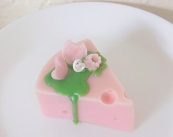 Pink Strawberry Cheesecake Scented Candle Dessert Candle Heart Candle Natural Soy Wax Beeswax Candle