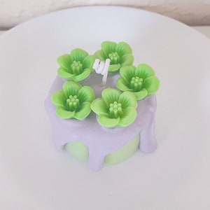 Green Flowers With Purple Cake Candle Scented Dessert Candle Food Candle Birthday Cake Candle Natural Beeswax Soy Candle Fun Gift Home Decor