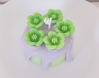 Green Flowers With Purple Cake Candle Scented Dessert Candle Food Candle Birthday Cake Candle Natural Beeswax Soy Candle Fun Gift Home Decor