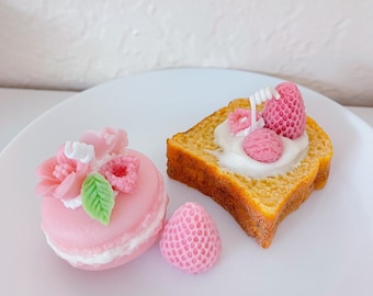Strawberry Toast Candle Scented Natural Soy Wax Beeswax Breakfast Candle