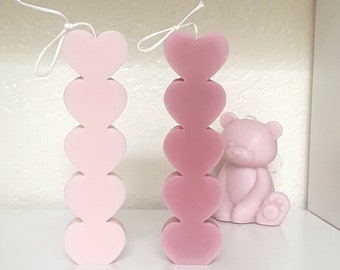 Large Stacked Heart Pillar Scented Candles Natural Soy Wax Beeswax 2.6oz