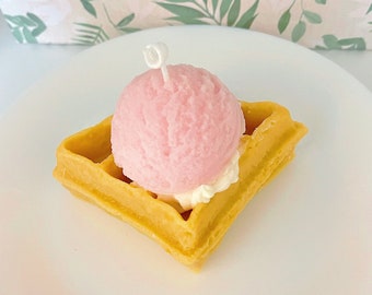 Scented Waffle with Ice Cream Candle Dessert Candle Natural Beeswax Soy Candle
