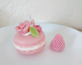 Pink Flower Macaron Candle Scented Candle Dessert Candle Beeswax Soy Wax Scented Candle Fun Gift Home Decor