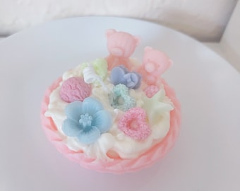 Cutie Bears Hearts Tart Scented Candle Dessert Candle Food Candle Natural Beeswax Soy Wax Candle Birthday Candle
