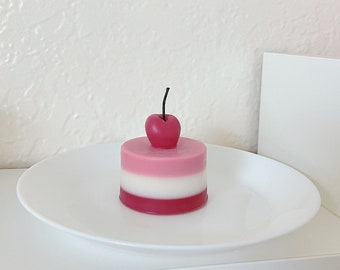 Cherry Mousse Candle Pink Cake Candle Scented Natural Beeswax Soy Wax Candle Shortcake Dessert Candle Birthday Came Candle