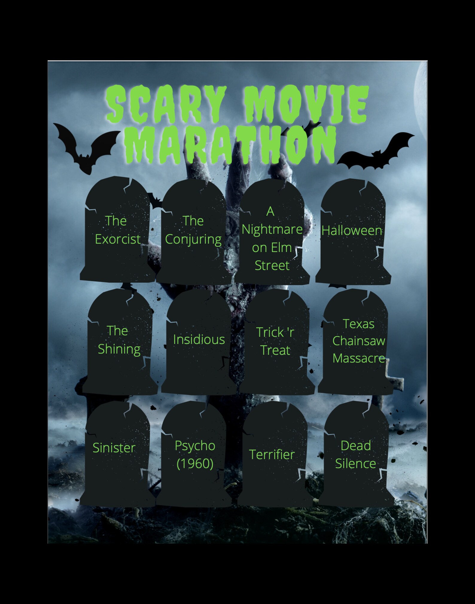 Scary Movie Marathon Printable List - Etsy