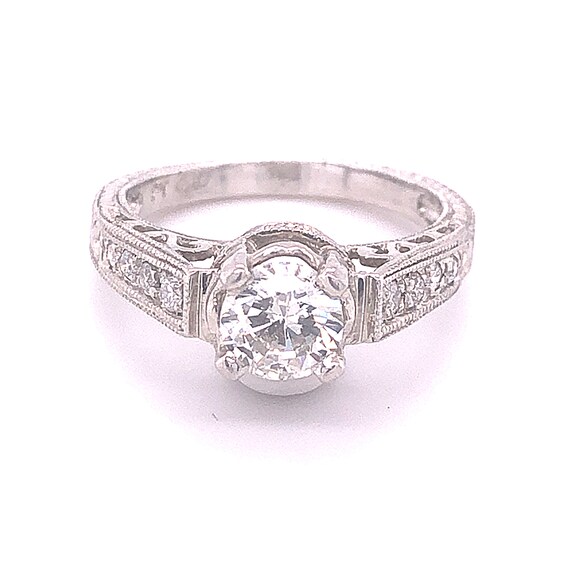 Platinum Vintage Engagement Ring With Round Diamon