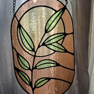 Handmade Stained Glass Olive Branch Sun Catcher Window Art Home Decor