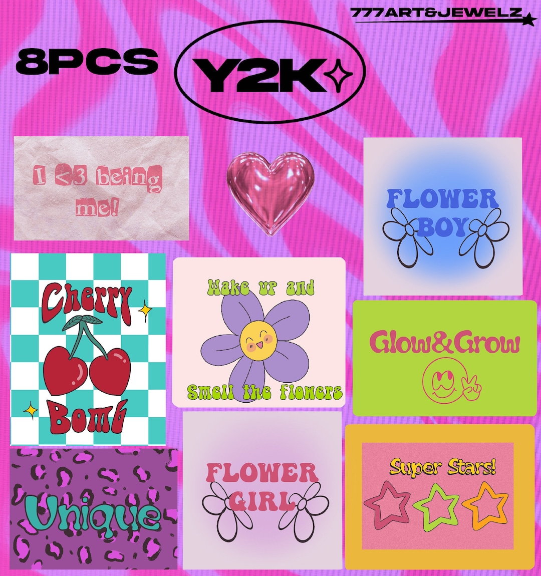 Y2k Stickers 8pc Sticker Pack Y2k Decor Etsy UK