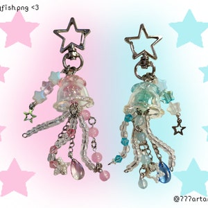 Pink and blue matching pastel iridescent beaded jellyfish keychains| sea creature keychain| star jellyfish y2k phonecharm| keychain for duos