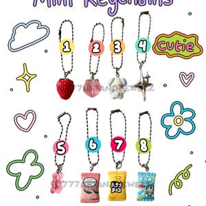Mini snack keychains, strawberry peach, puppy pastel charm, Japanese charms, kawaii keychain, Y2K, funny small gifts, food charms