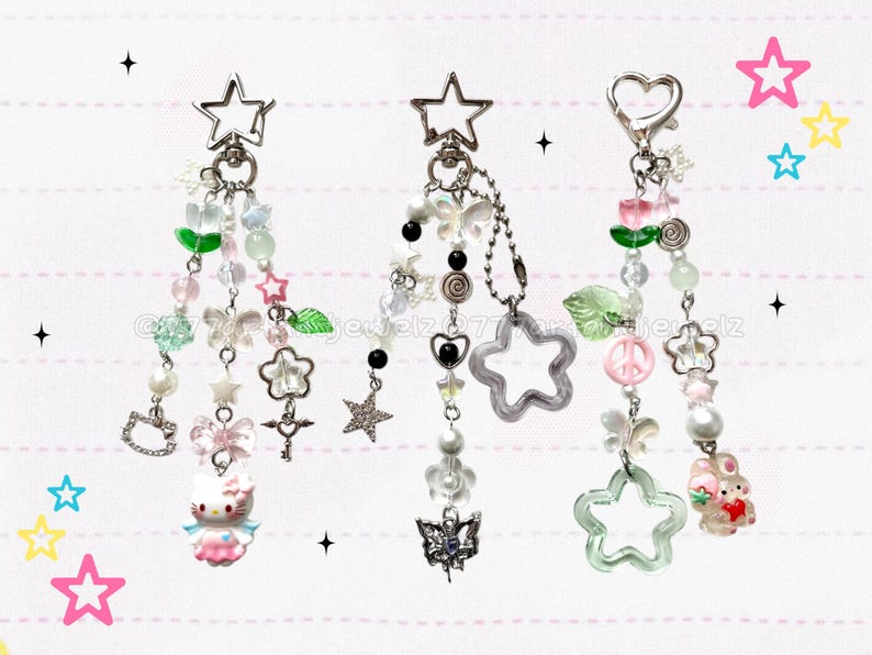 Cute Bunny, Hello Kitty, Acubi Rhinestone Gray Beaded Keychains, Phone ...